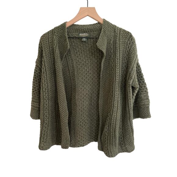 Eddie Bauer Womens Olive Green 100% Linen Open Cardigan Size Medium - Picture 1 of 3